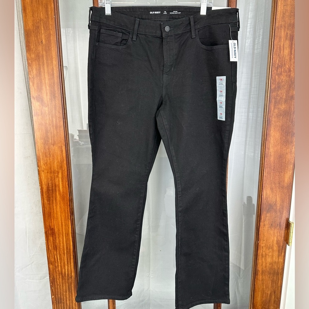 Old Navy Jeans 14 Short Black Kicker Boot-Cut Mid Rise Stretch Denim Pockets